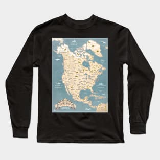 America map / North & Central / hand drawn Long Sleeve T-Shirt